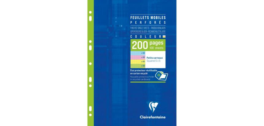 Feuillets mobiles de couleur sous étui A4 200 pages perforées petits carreaux - Assortis