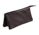 CUIR NOIR Trousse plate avec 3 compartiments. - Noir