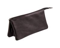 CUIR NOIR Trousse plate avec 3 compartiments. - Noir