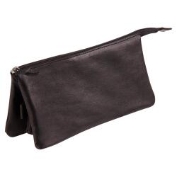 CUIR NOIR Trousse plate avec 3 compartiments. - Noir