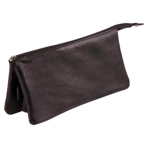 CUIR NOIR Trousse plate avec 3 compartiments. - Noir