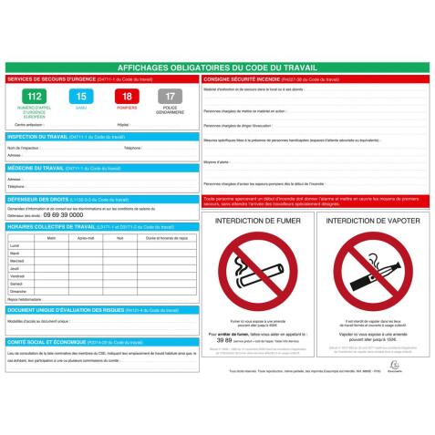 Affichages obligatoires code du travail 57x42 cm - Blanc