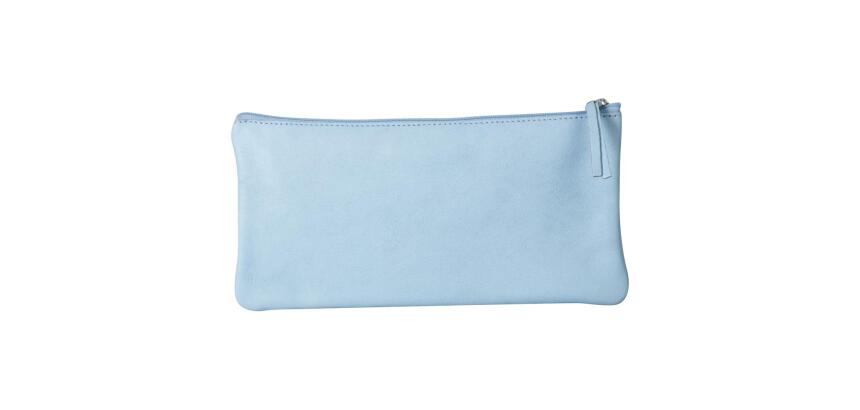 CUIR TEINTÉ Trousse plate 22x11 cm Bleu ciel