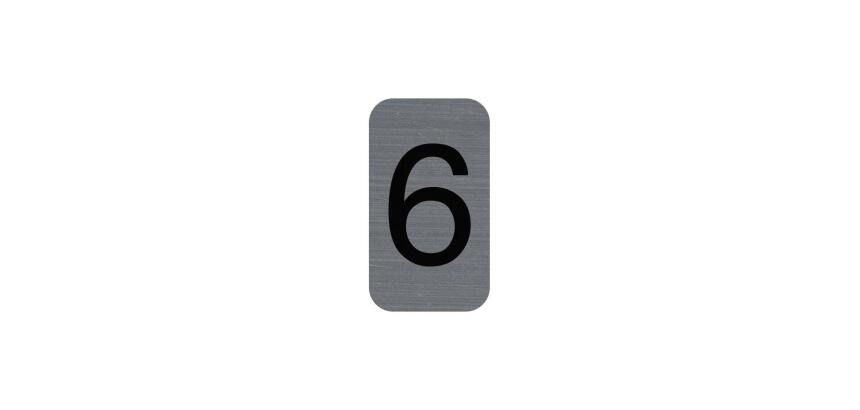 Plaque adhésive imitation Aluminium Chiffre 6 2,5x4,4 cm - Gris