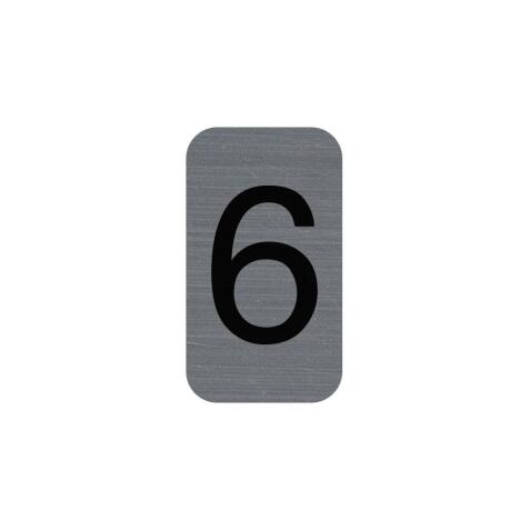 Plaque adhésive imitation Aluminium Chiffre 6 2,5x4,4 cm - Gris