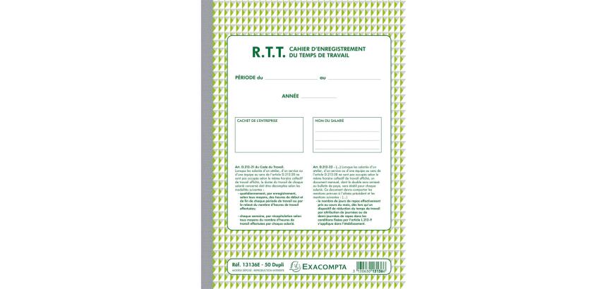 Manifold R.T.T Enregistrement du temps de travail 50 feuillets dupli autocopiants