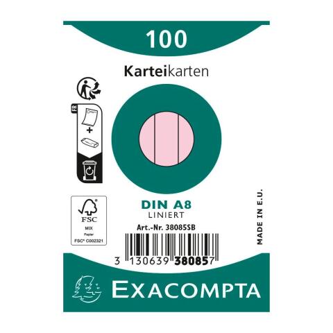 Fichas de cartulina bristol 205 g/m2 - Rayado - 55x74 mm - Rosa