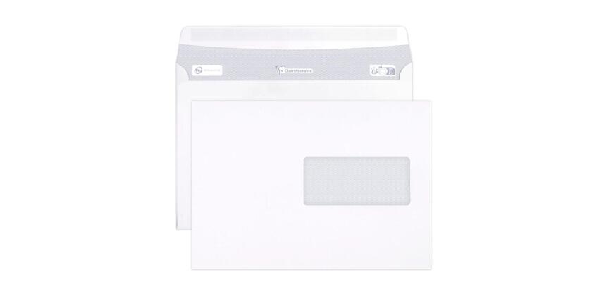 Boite de 500 enveloppes Blanches C5-162x229mm - Auto-Adhésives - 90g/m2 - Fenêtre PET 45x100 (position 62/20) - Blanc