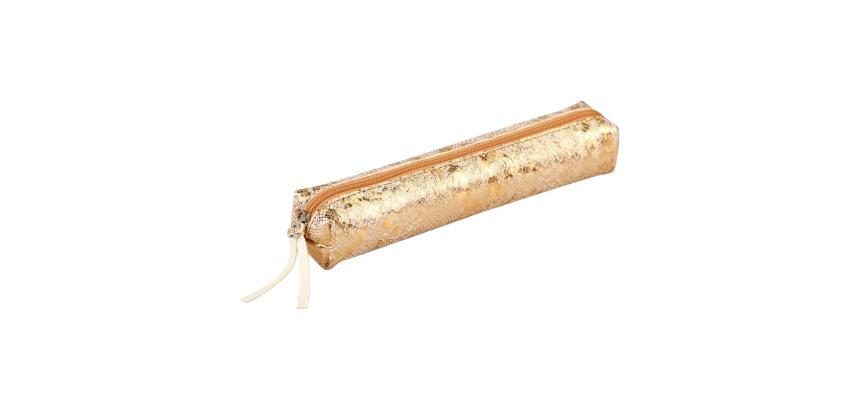 CÉLESTE CUIR Trousse SLIM 4x2,5x19,5 cm Lazer Or