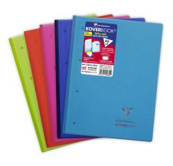 Bloc de cours agrafé grand côté Koverbook A4+ 160 pages détachables perforé 4 trous petits carreaux + marge couverture polypropylène transparent - Assortis
