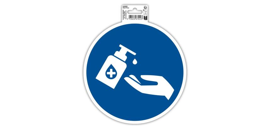 Panneau PVC adhésif antidérapant Gel main obligatoire 20 cm - Bleu