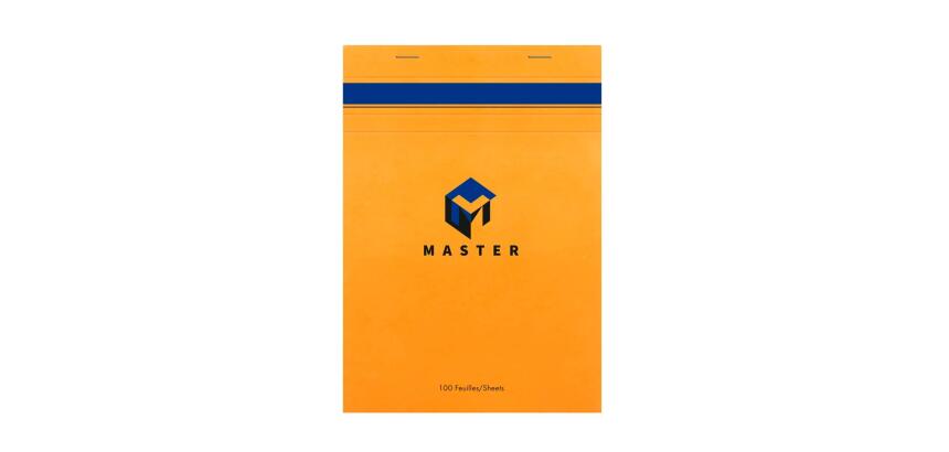 Bloc de bureau Master agrafé en-tête A5 100 feuilles petits carreaux 70 g - Orange
