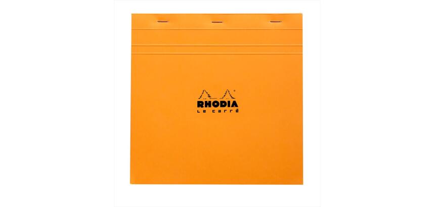 Bloc agrafé Rhodia Le Carré N°210 21x21 cm 80 feuillets petits carreaux 5x5 80g - Orange