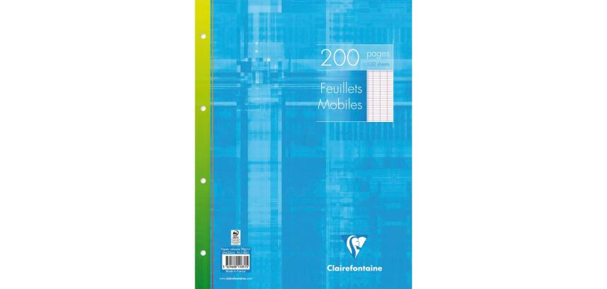 Feuillets mobiles sous film 24x32 cm 200 pages perforées 4 trous grands carreaux