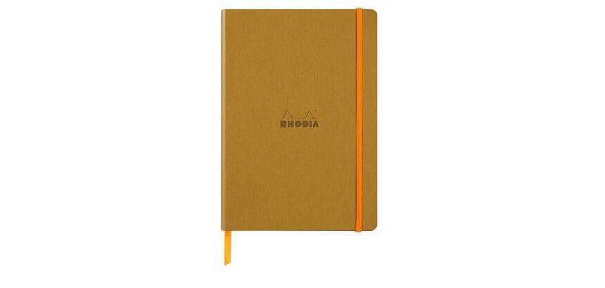 Rhodiarama softcover notitieboek A5, 80 blad gelijnd ivoorkleurig papier van 90g, sluiting met elastiek - Goud
