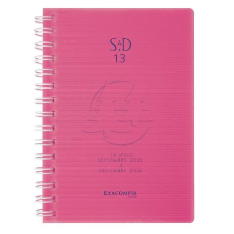 Agenda de poche SAD 13S Linicolor 9 x 13 cm Semainier Septembre 2025 à Décembre 2026 - 16 mois. - Rose