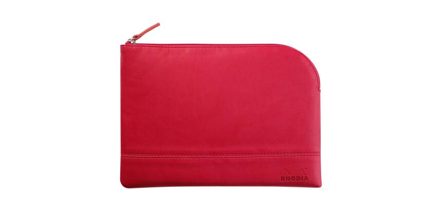 Rhodiarama pochette zippée en simili cuir - taille M (16x22 cm) - Framboise