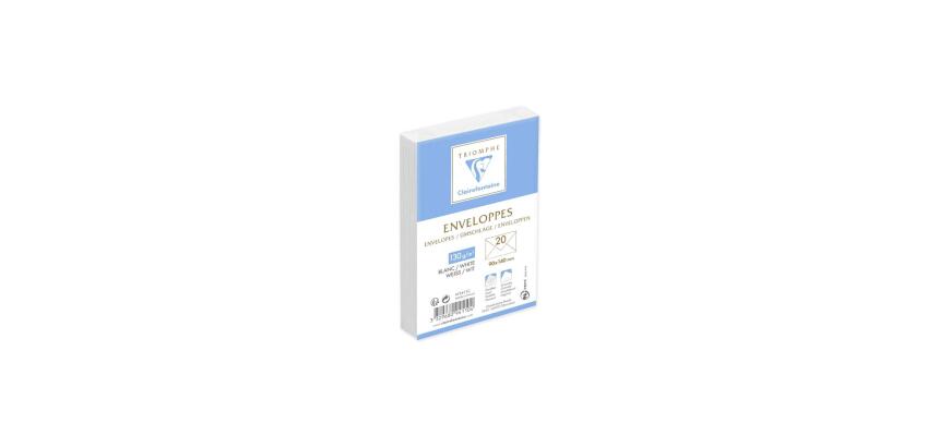 Paquet de 20 Enveloppes Blanches Doublées Triomphe 90x140mm - Gommées - 130g/m2 - Blanc