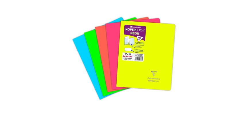Koverbook Neon Stapled Notebook 17x22cm 96 lined pages + margin opaque polypropylene cover - Assorted