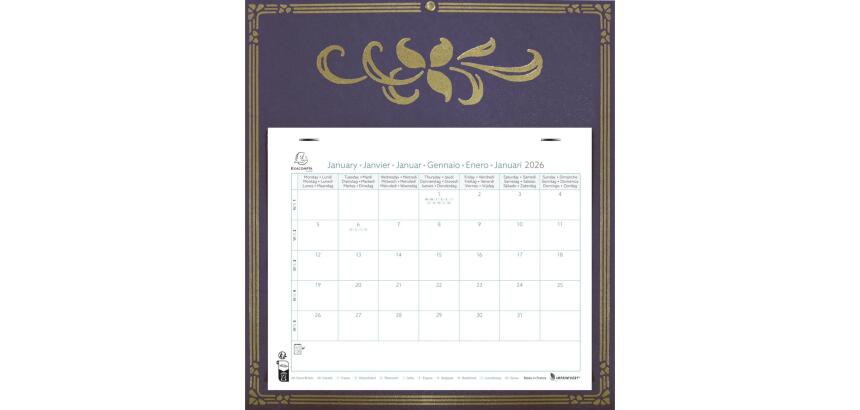 Calendrier mensuel EasyCal Skytos avec feuillets détachables 24 x 18 cm sur support plaque imprimée 27,5 x 30,5 cm 2026 - Couleurs assorties