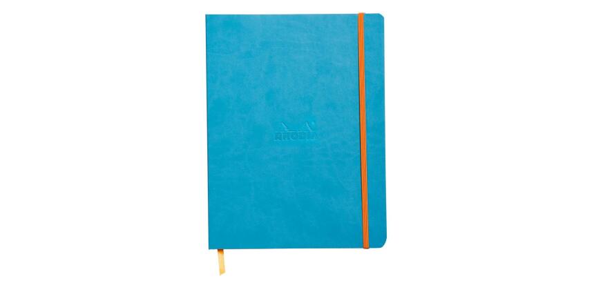 Rhodiarama carnet souple 19x25 cm 160 pages ligné papier ivoire 90g fermeture élastique - Turquoise