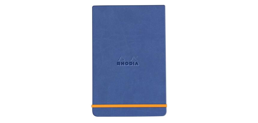 Rhodiarama Webnotepad rembordé rigide A5 192 pages ligné microperforé papier ivoire 90g fermeture élastique - Saphir