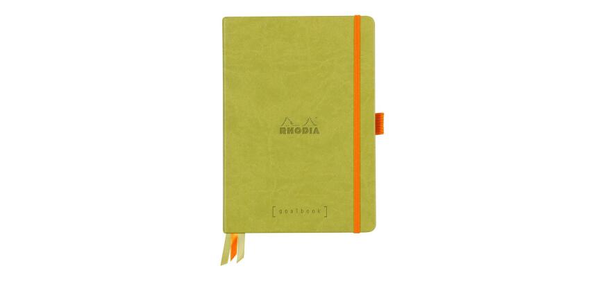 Rhodiarama Goalbook A5 met hardcover, 120 blad gestippeld wit papier van 90g - Anijsgroen