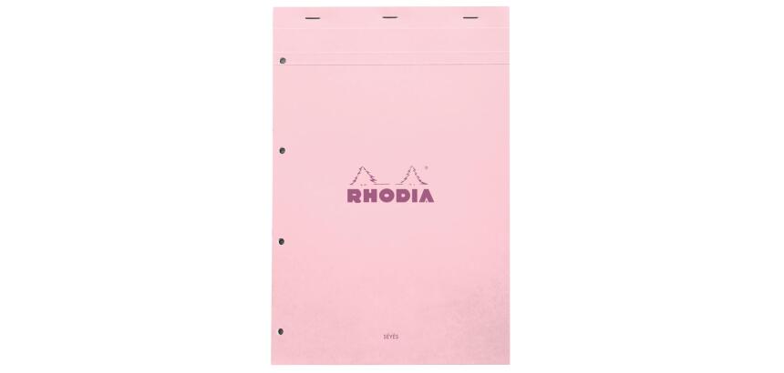 Rhodia gehefteter Block, COULEURS N°20 A4+/21x31,8 cm, 4-fach gelocht, 80 Blatt Seyès/französische Lineatur 80g, mikroperforiert - Rosa