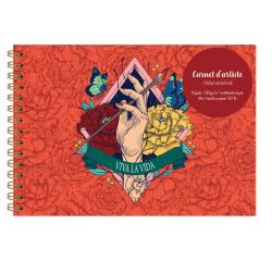 Frida Kahlo, Carnet d'artiste reliure intégrale A5 paysage, 30 feuilles de papier dessin blanc multitechniques 180g