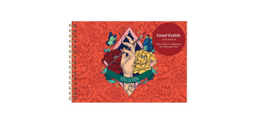 Frida Kahlo, Carnet d'artiste reliure intégrale A5 paysage, 30 feuilles de papier dessin blanc multitechniques 180g