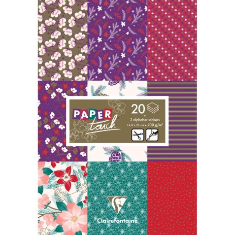 PAPIERS IMPRIMÉS, Bloc de 20 feuilles 200g/m2 au format 14,8x21cm - Hiver floral - Multicolore