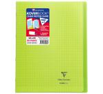 Cahier piqué Koverbook 24x32cm 48 pages grands carreaux couverture polypropylène transparent - Vert