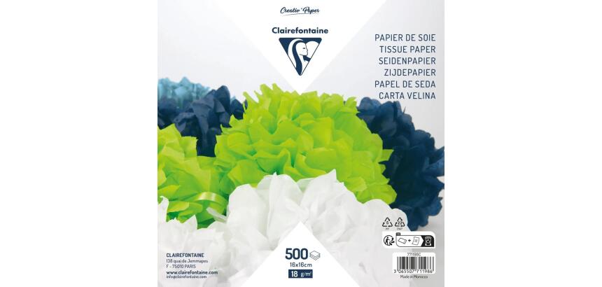 PAPIER SOIE, Paquet de 500 feuilles 18g/m2 au format 16x16cm - Assortiment