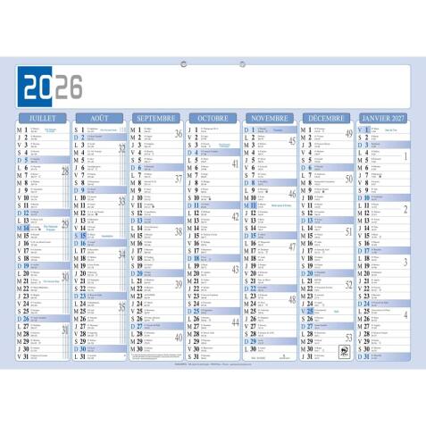 Calendrier Bicolore 53 x 40,5 cm Semestriel 2026 - Gris/Bleu