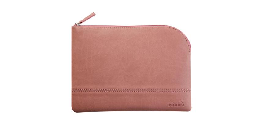 Rhodiarama pochette zippée en simili cuir - taille M (16x22 cm) - Bois de rose
