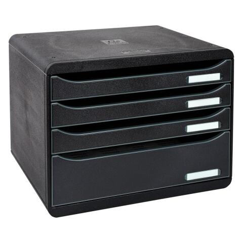 Módulo individual BIG-BOX PLUS HORIZON, 4 cajones, STOP de seguridad, porta-etiquetas - 270x355x271 mm - ECOBlack - Negro