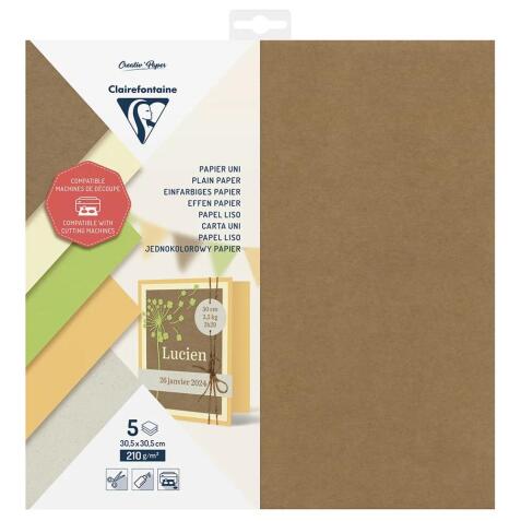 PAPIER UNI, Pochette de 5 feuilles 210g/m2 au format 30.5x30.5cm - Assortiment