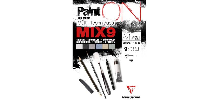 PaintON Mix 9 bloc collé 27F A4 250g assorti 9x3F