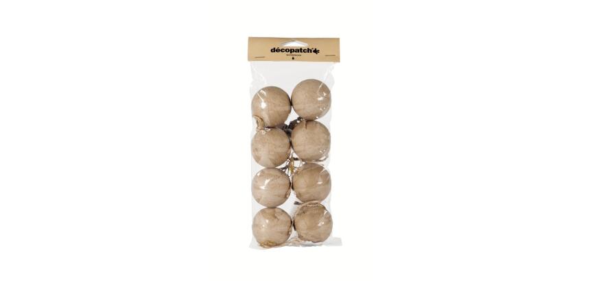 Sachet de 8 boules avec cordon doré 5cm - Kraft