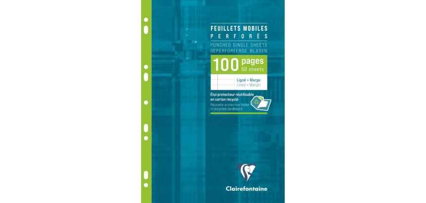 Feuillets mobiles sous étui A4 100 pages perforées ligné + marge