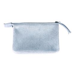 PLUME Petite Pochette 2 compartiments en Daim irisé 13x9cm - Bleu