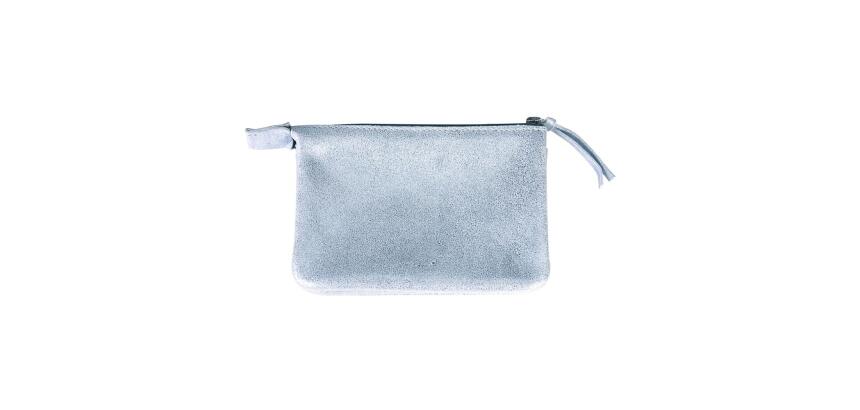 PLUME Petite Pochette 2 compartiments en Daim irisé 13x9cm - Bleu