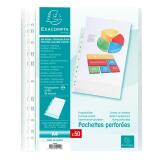 Sachet de 50 pochettes perforées polypropylène grainé 5/100e - A4 - Cristal
