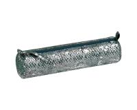 Céleste CUIR Trousse ronde Ø5,5x22 cm Lazer Vert Argent