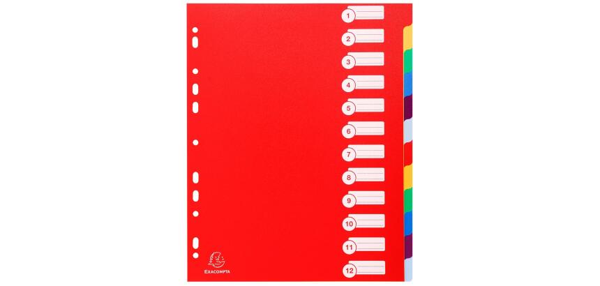 Dividers PP A4+ 0.3mm 12 Part - Assorted colours