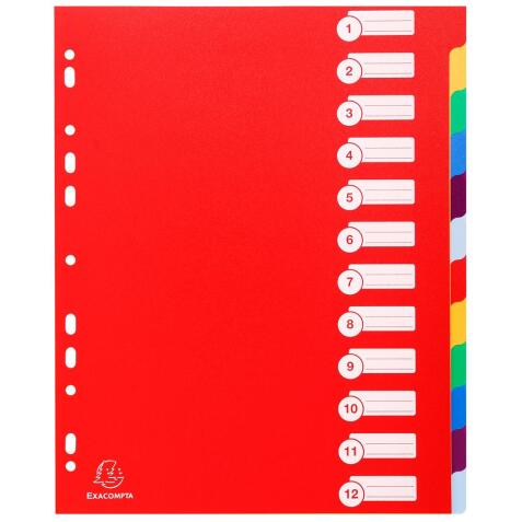 Dividers PP A4+ 0.3mm 12 Part - Assorted colours