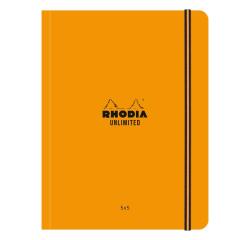 Rhodia Unlimited A5+ 16x21 cm 120 pages petits carreaux 5x5 avec cadre en-tête détachables microperforé avec élastique - Orange