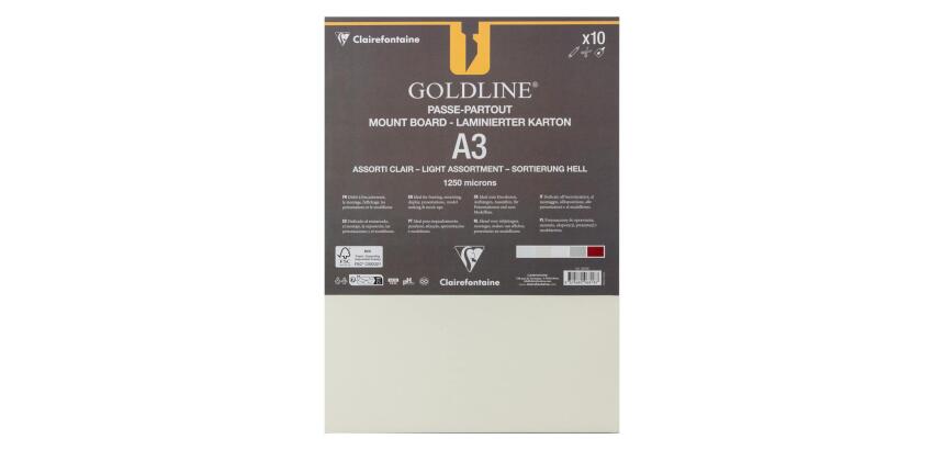 Goldline contrecollé pour passe-partout paquet 10F A3 1,25mm - Assortiment teintes claires