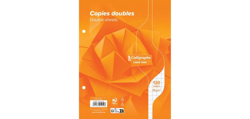 Copies doubles sous film 7000 17x22 cm 120 pages perforées 2 trous grands carreaux 70 g