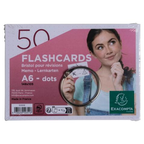 Paquet de 50 Flashcards sous film + anneau - bristol dots perforé - Format A6